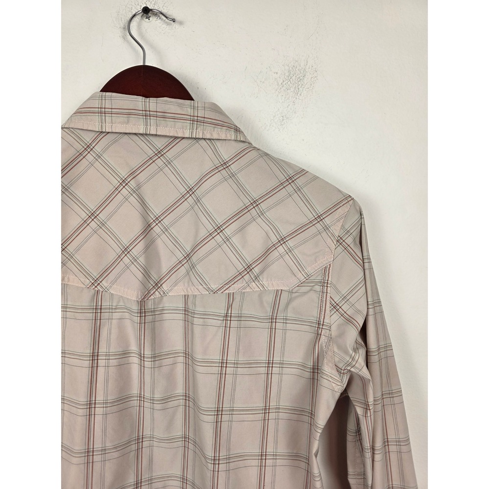 Stio Womens Large Tan Plaid Western Snap Long Sleeve Technical Hiking Shirt - Picture 5 of 6